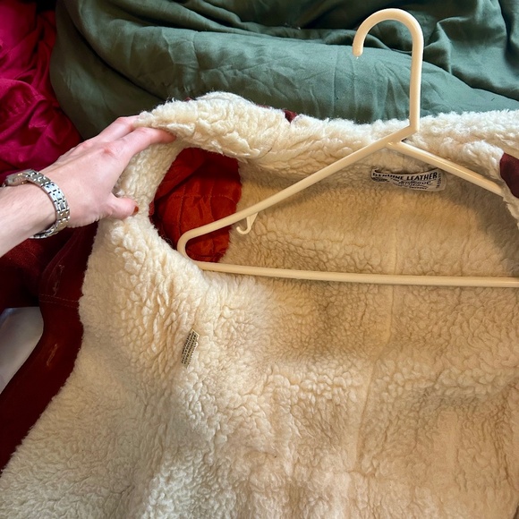 Vintage 70’s Women’s Genuine Suede & Wool Jacket Coat Red Rust Burgundy - Picture 6 of 14